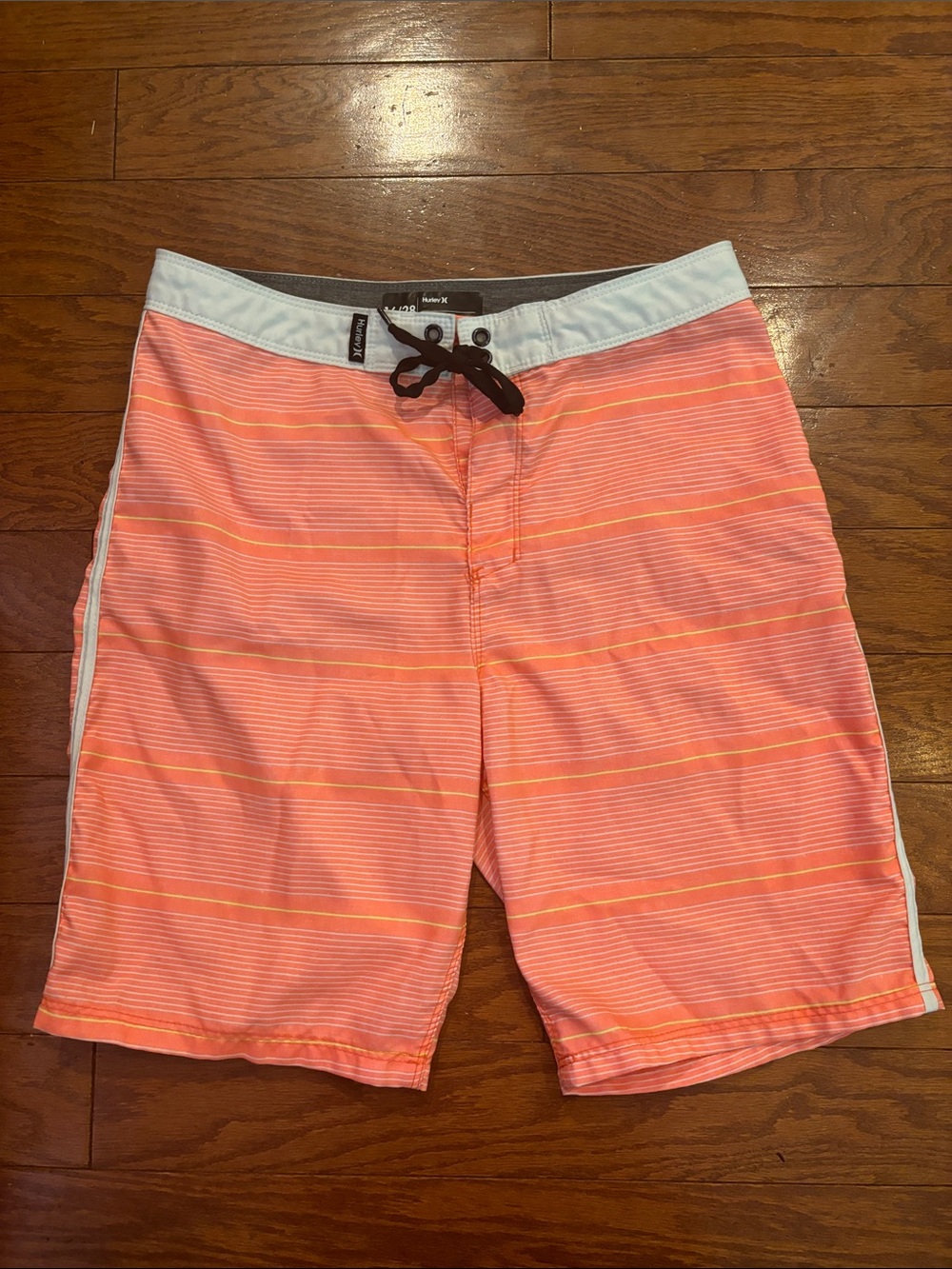 Hurley Pink and White Striped Kids Swim Trunks